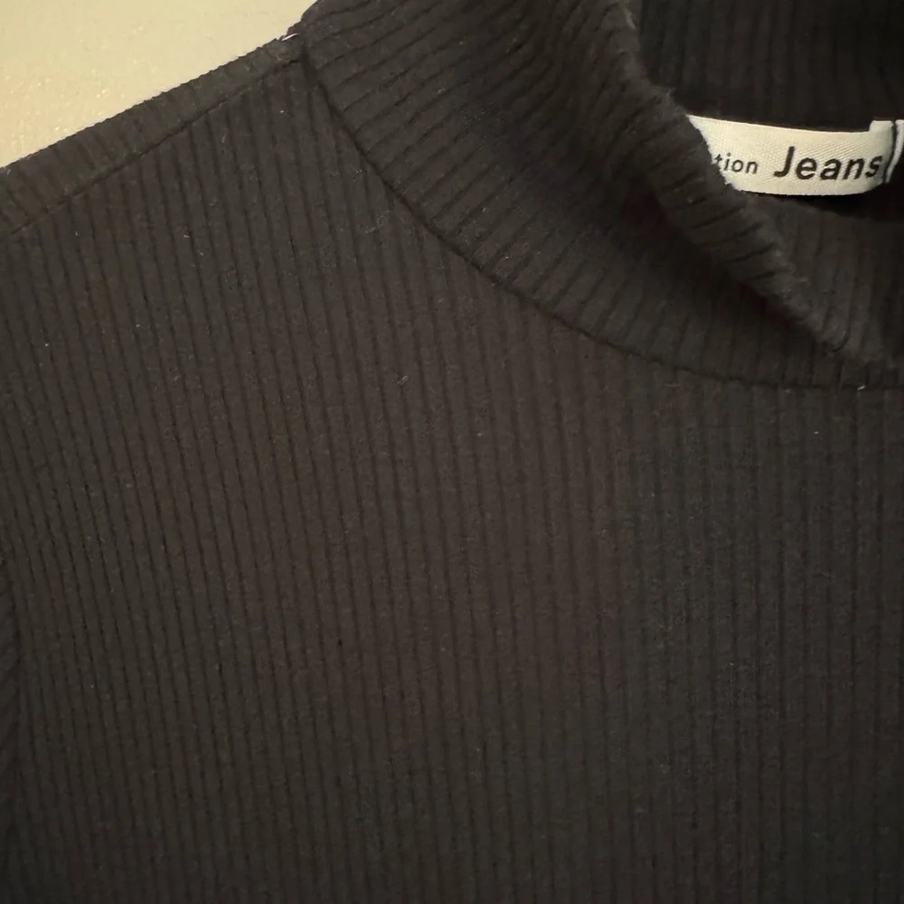 Reformation Maya Ribbed Mock Neck Mini Dress Black Long Sleeve Skater Dress L - Picture 5 of 8